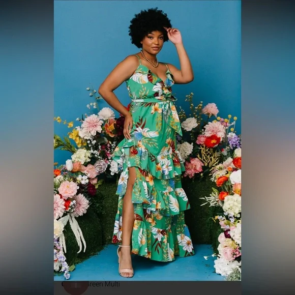 Baltic Born | Dresses | Nwt Green Floral Ruffle Maxi Dress | Poshmark